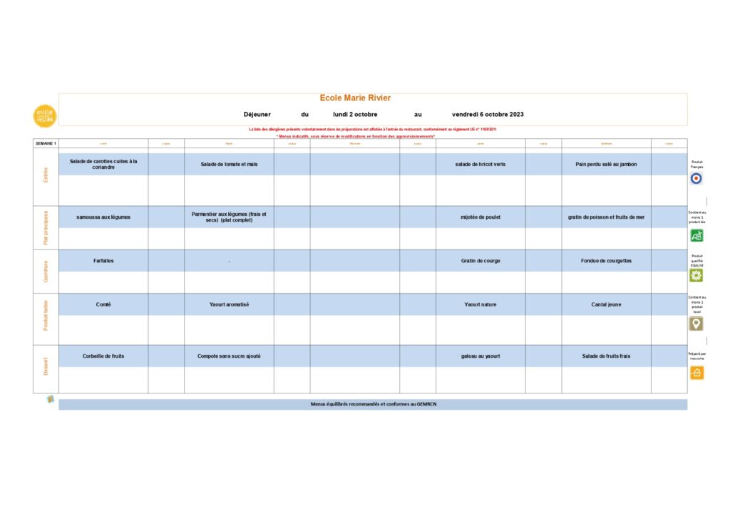 Menus Du Mois D Octobre Marie Rivier Org Ensemble Scolaire Priv