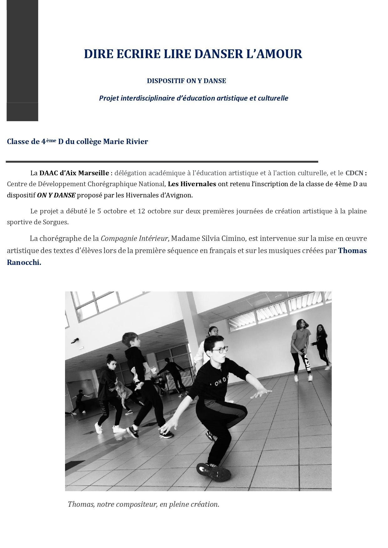 Article DIre Ecrire lire danser